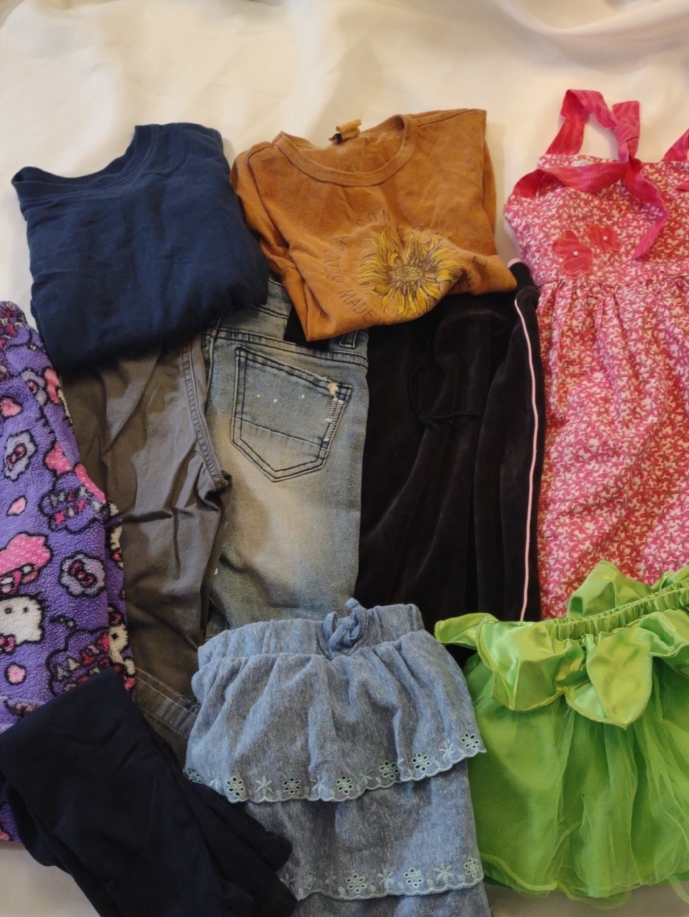 Bundle Of Girls Mixed Pieces - Dress, Skirts, Pants, Tops & Green Tutu 4/5